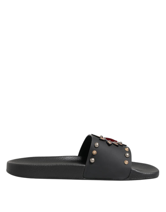 Dolce &amp; Gabbana – Sacred Heart – Slides aus schwarzem Gummi Herren Strandschuhe