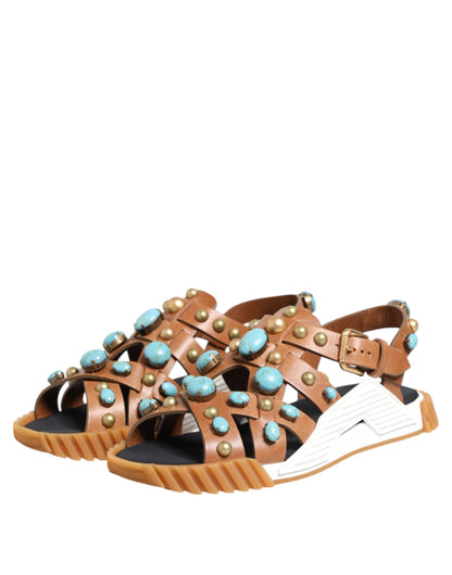 Dolce &amp; Gabbana – Sandalen mit Nieten aus braunem Leder