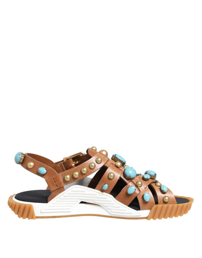Dolce &amp; Gabbana – Sandalen mit Nieten aus braunem Leder