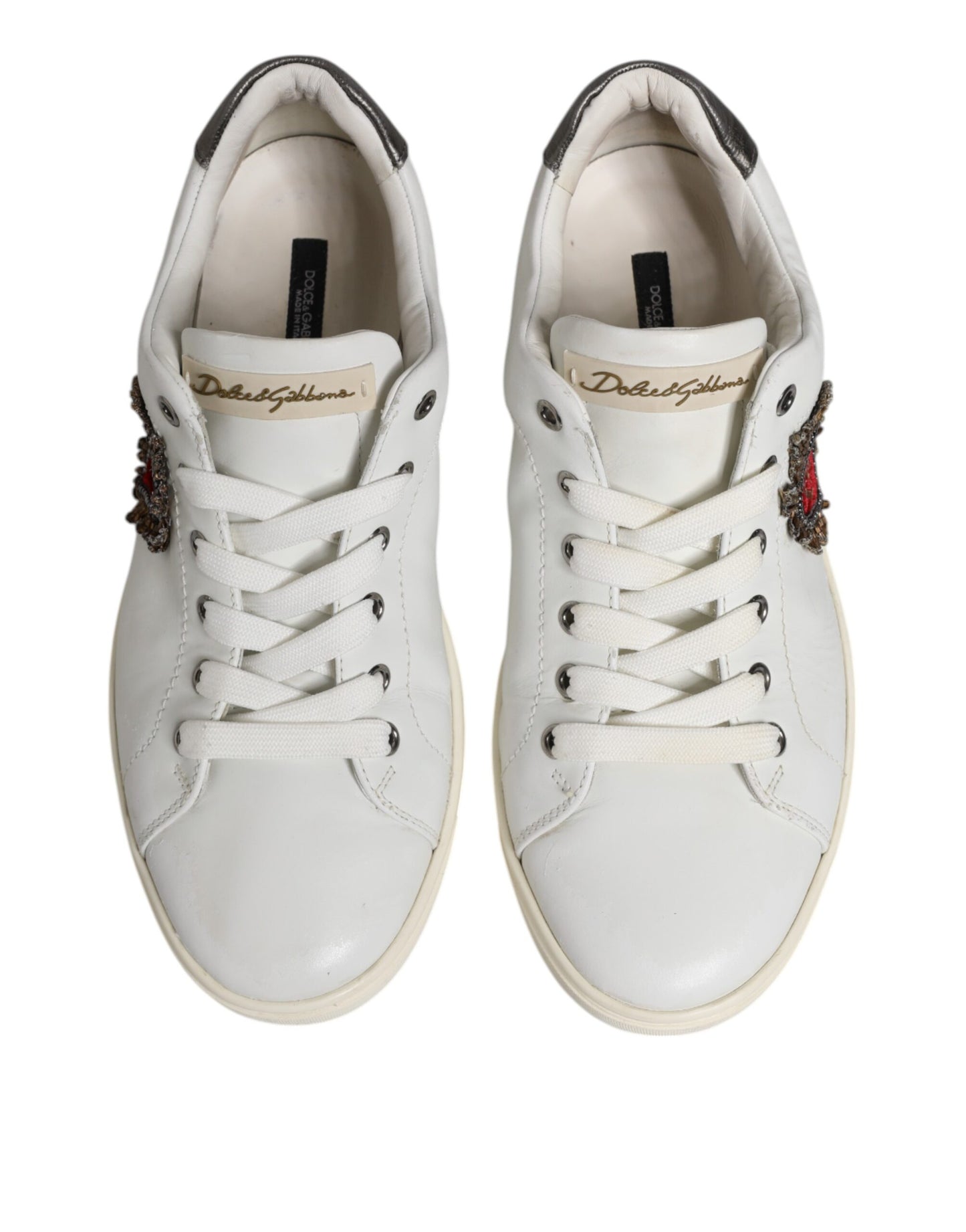Dolce &amp; Gabbana Weiß Silber Sacred Heart Männer Sneakers Schuhe