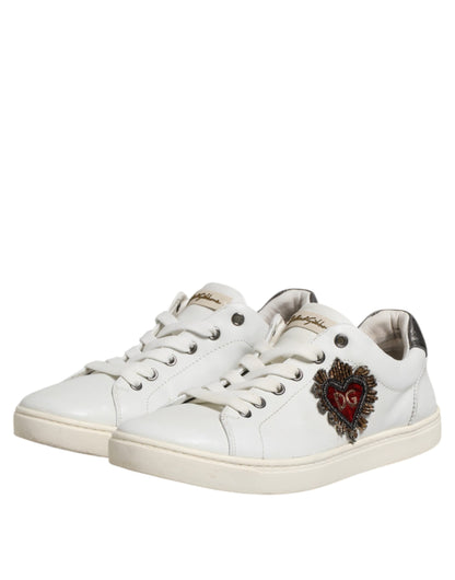 Dolce &amp; Gabbana Weiß Silber Sacred Heart Männer Sneakers Schuhe