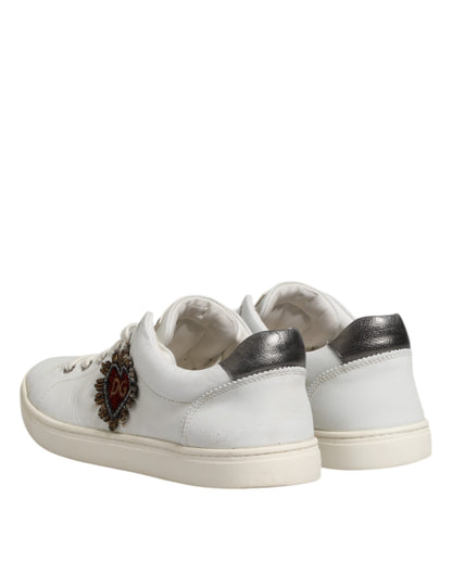 Dolce &amp; Gabbana Weiß Silber Sacred Heart Männer Sneakers Schuhe