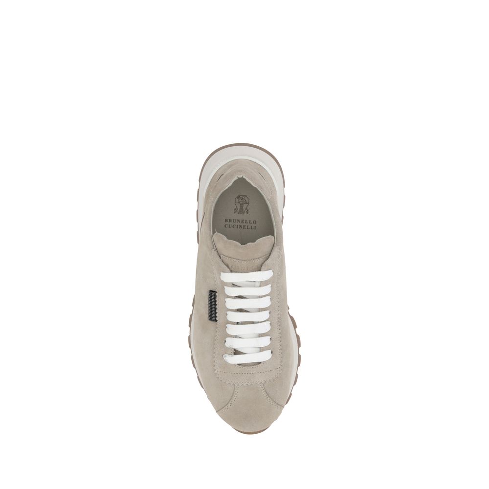 Brunello Cucinelli Beige Gummisohlen-Plateau-Sneakers