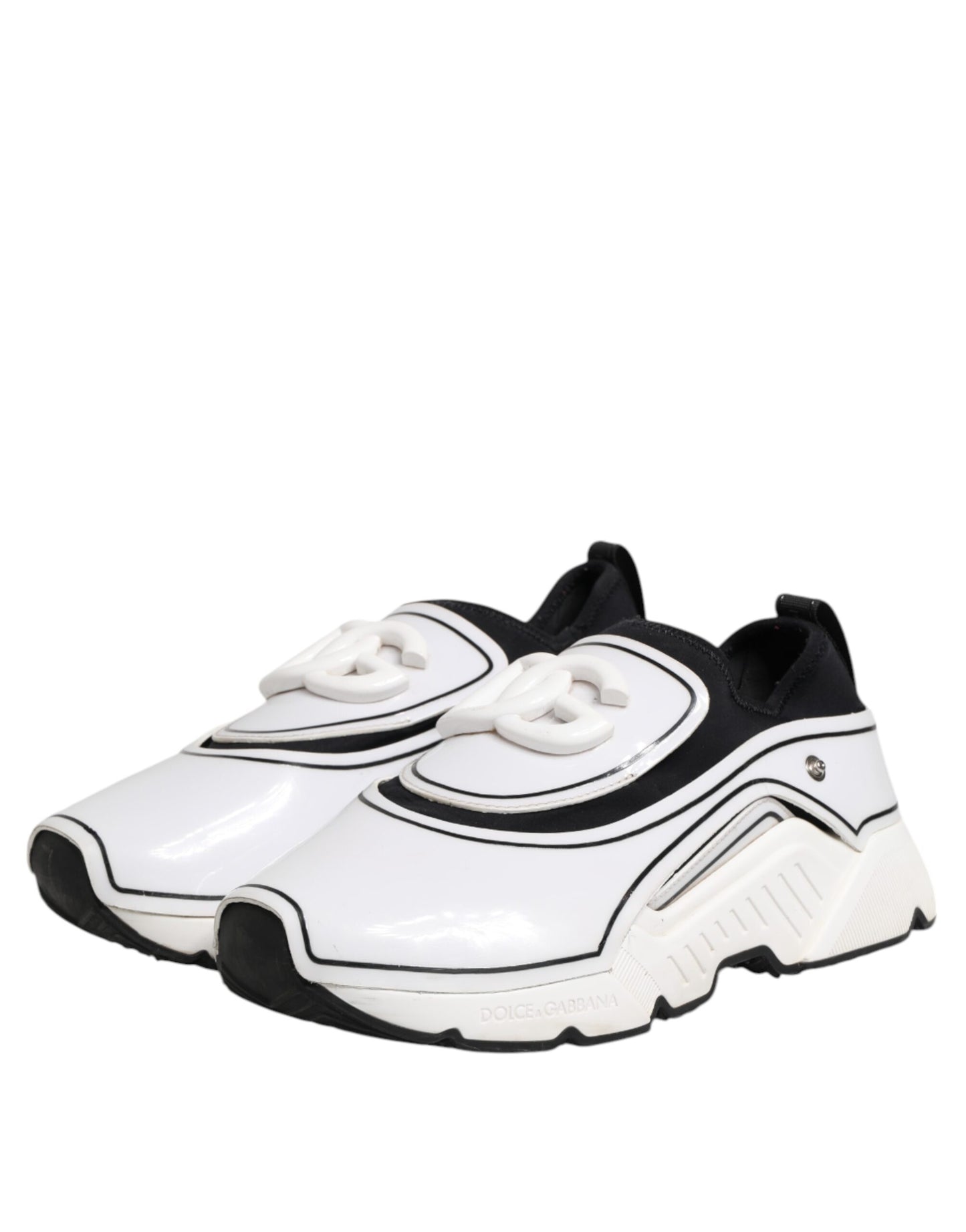 Dolce &amp; Gabbana Daymaster Herren Sneakers Schuhe Weiß Schwarz Logo Plakette