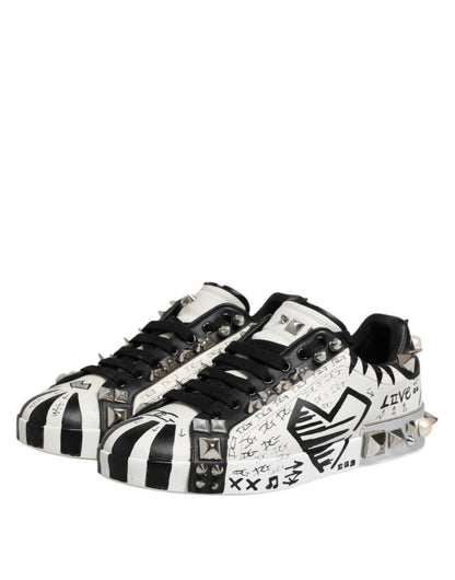 Dolce &amp; Gabbana Schwarz Weiß Nieten Low Top Sneakers Schuhe