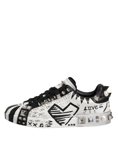 Dolce &amp; Gabbana Schwarz Weiß Nieten Low Top Sneakers Schuhe