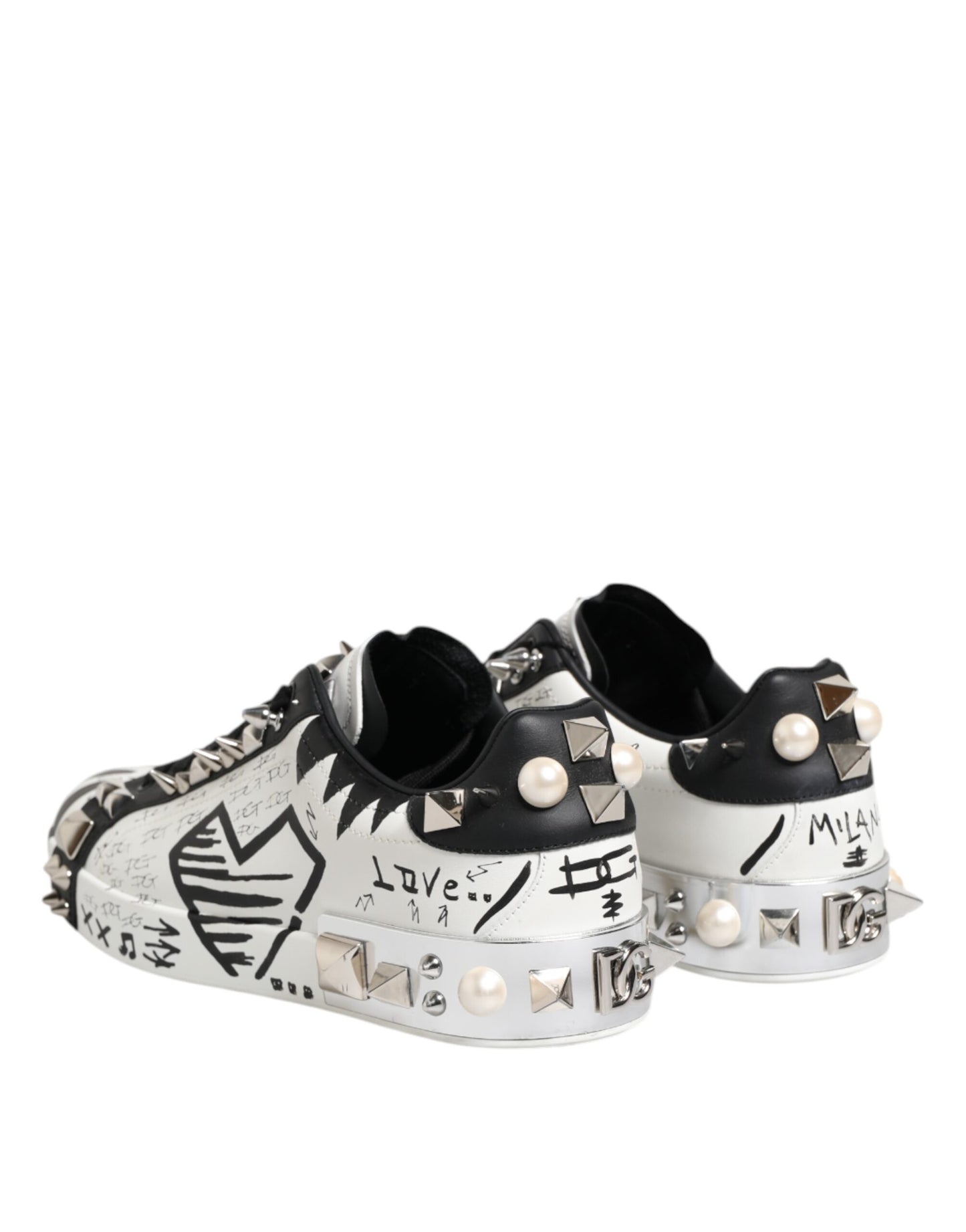 Dolce &amp; Gabbana Schwarz Weiß Nieten Low Top Sneakers Schuhe