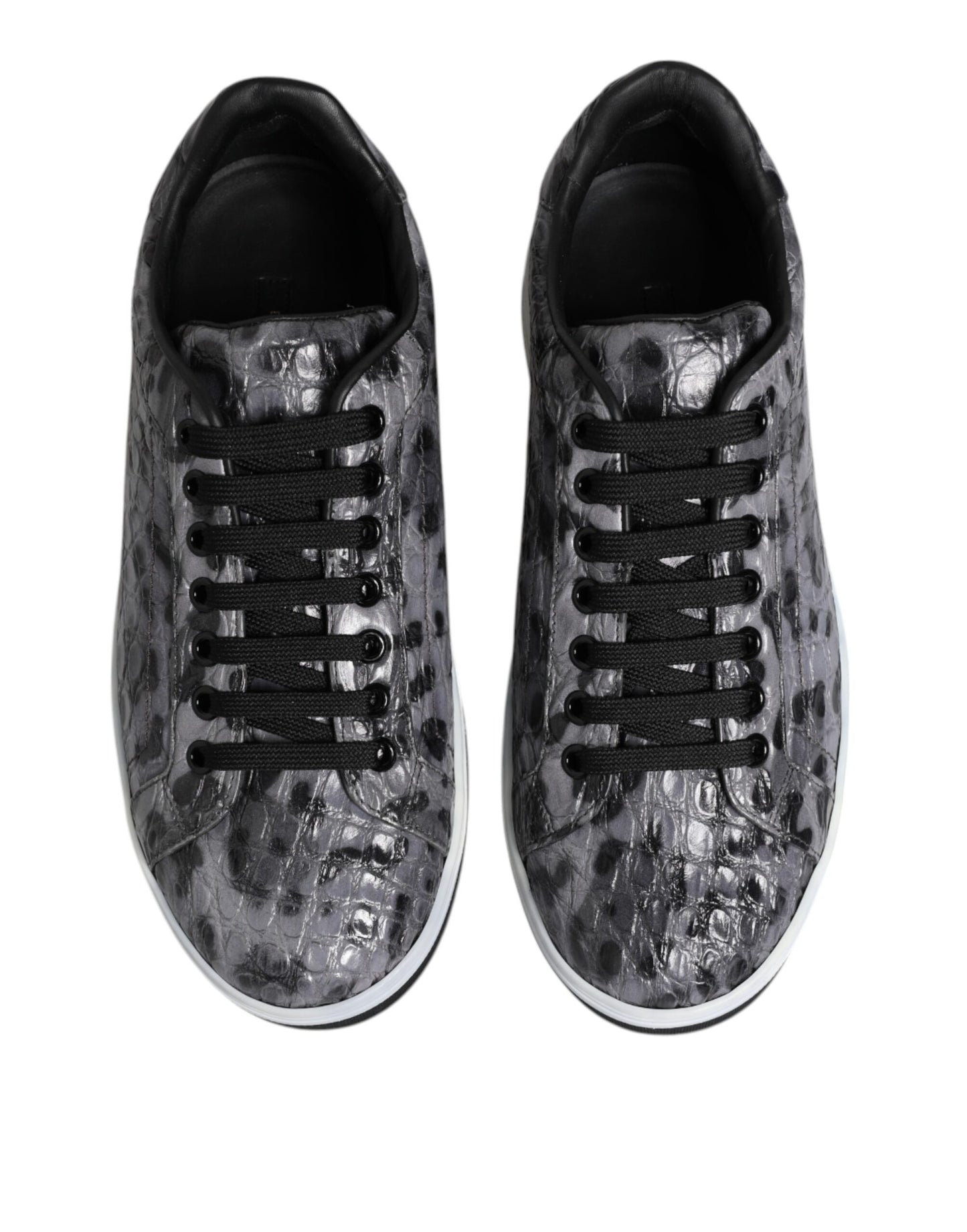 Dolce &amp; Gabbana Graue Leder Leopard Low Top Sneakers Schuhe