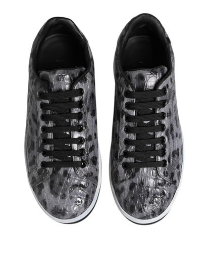 Dolce &amp; Gabbana Graue Leder Leopard Low Top Sneakers Schuhe