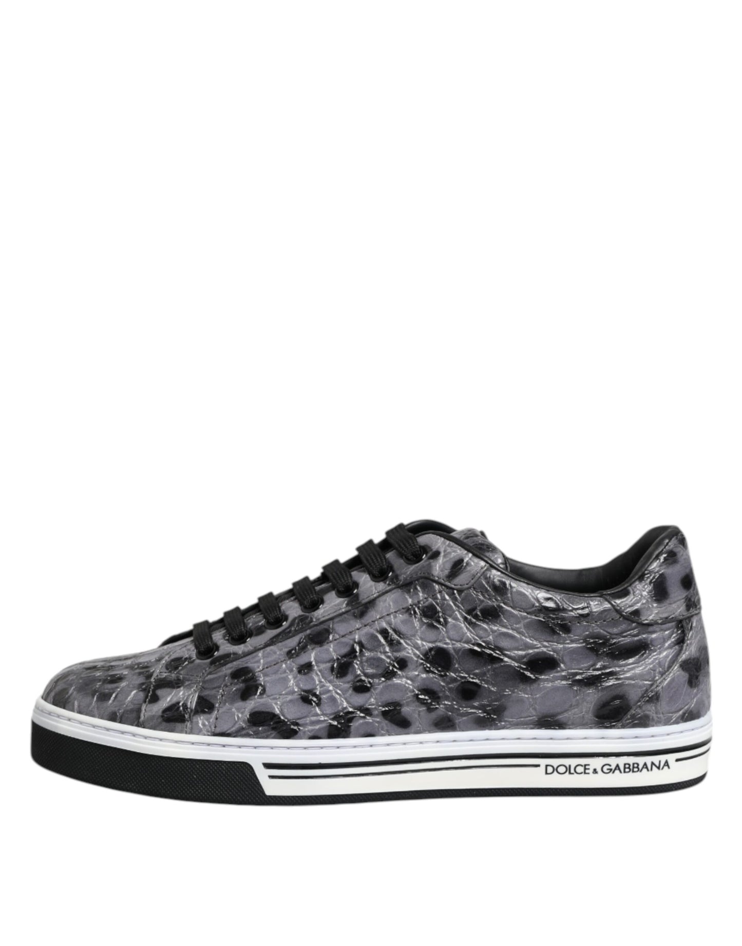 Dolce &amp; Gabbana Graue Leder Leopard Low Top Sneakers Schuhe