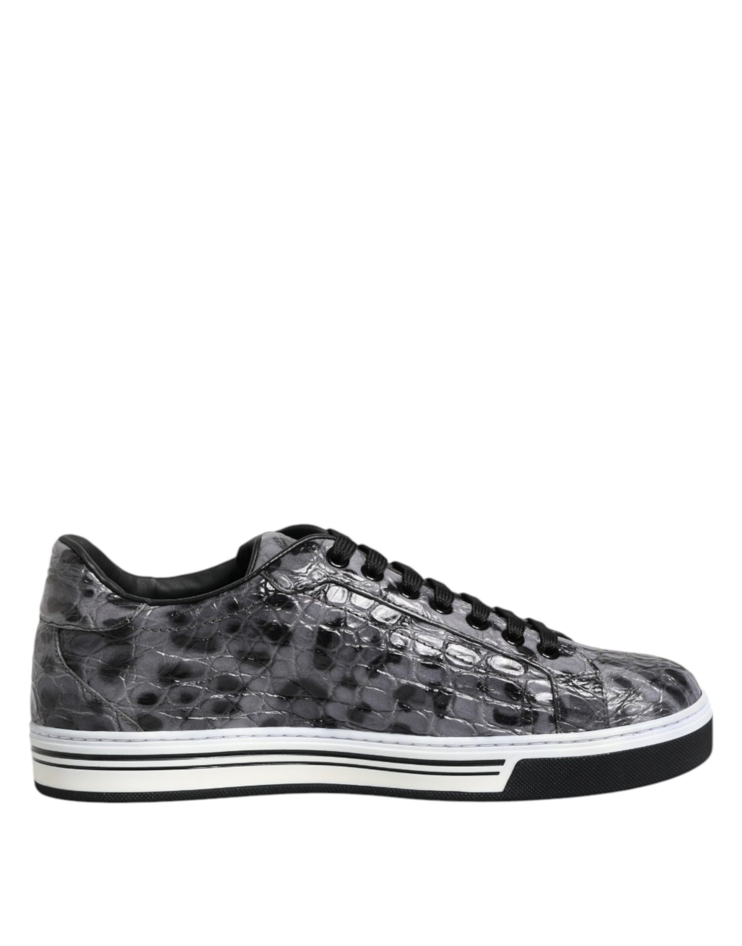 Dolce &amp; Gabbana Graue Leder Leopard Low Top Sneakers Schuhe