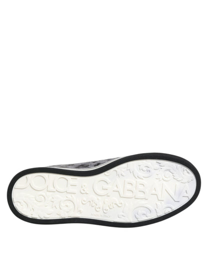 Dolce &amp; Gabbana Graue Leder Leopard Low Top Sneakers Schuhe