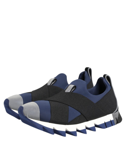 Dolce &amp; Gabbana Blau Schwarz Slip On Low Top Herren Sneakers Schuhe