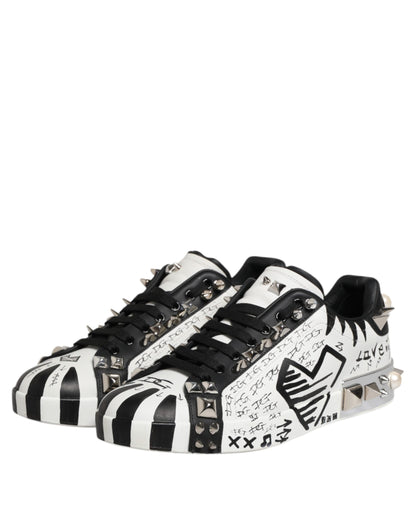 Dolce &amp; Gabbana Schwarz Weiß Nieten Low Top Sneakers Schuhe