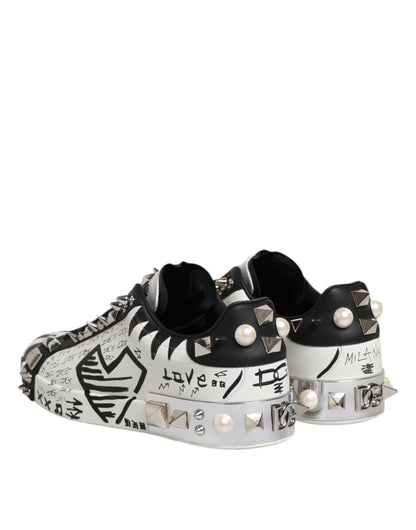 Dolce &amp; Gabbana Schwarz Weiß Nieten Low Top Sneakers Schuhe