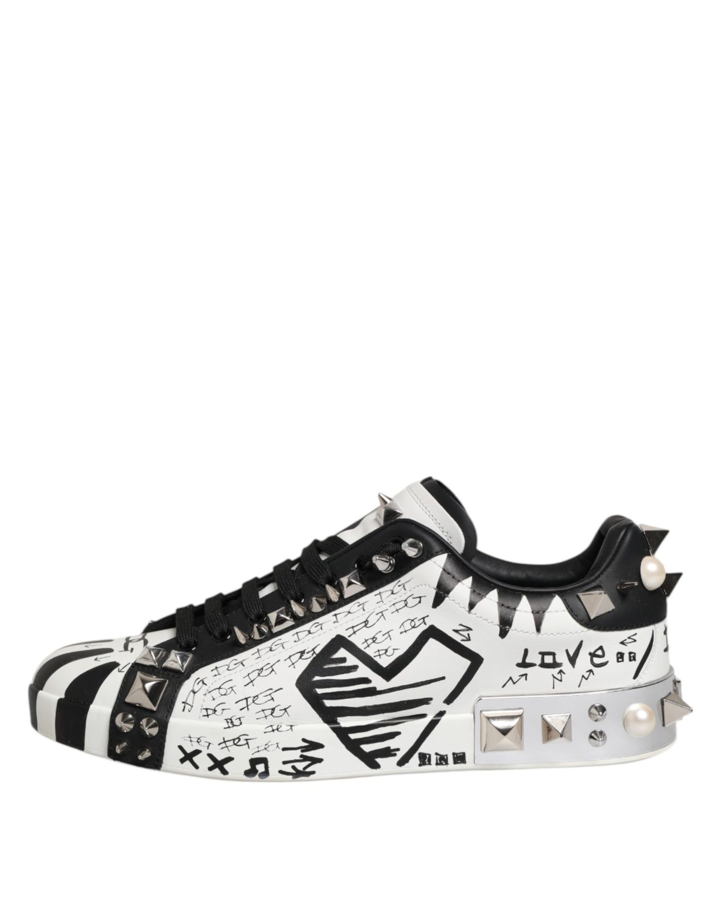 Dolce &amp; Gabbana Schwarz Weiß Nieten Low Top Sneakers Schuhe