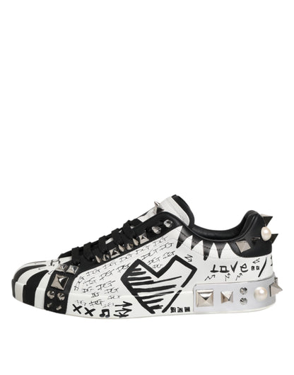 Dolce &amp; Gabbana Schwarz Weiß Nieten Low Top Sneakers Schuhe