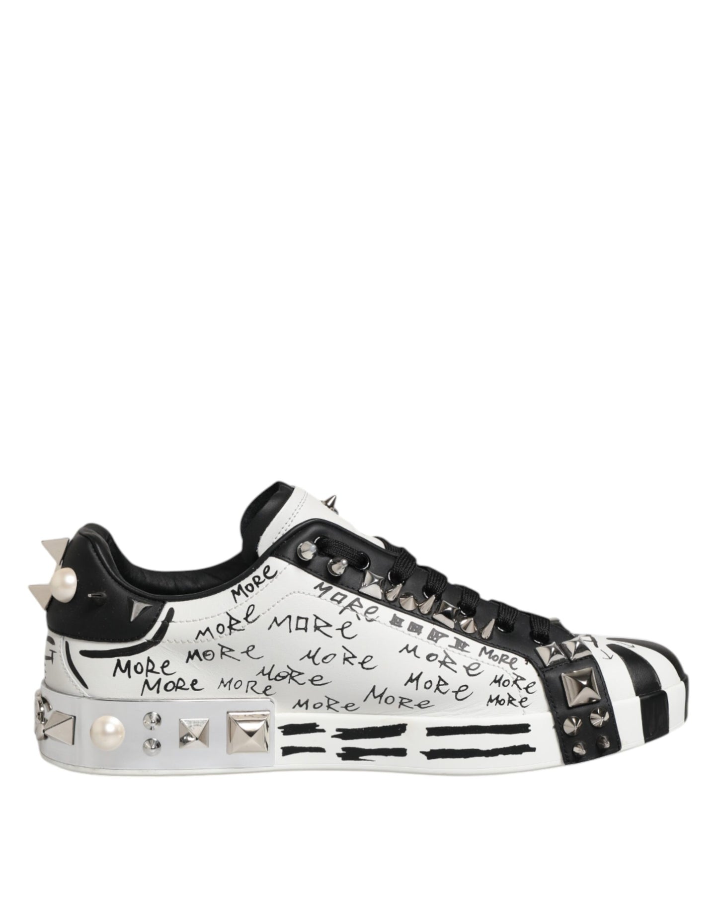 Dolce &amp; Gabbana Schwarz Weiß Nieten Low Top Sneakers Schuhe