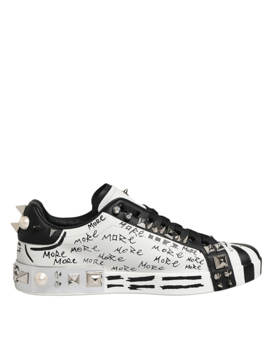 Dolce &amp; Gabbana Schwarz Weiß Nieten Low Top Sneakers Schuhe