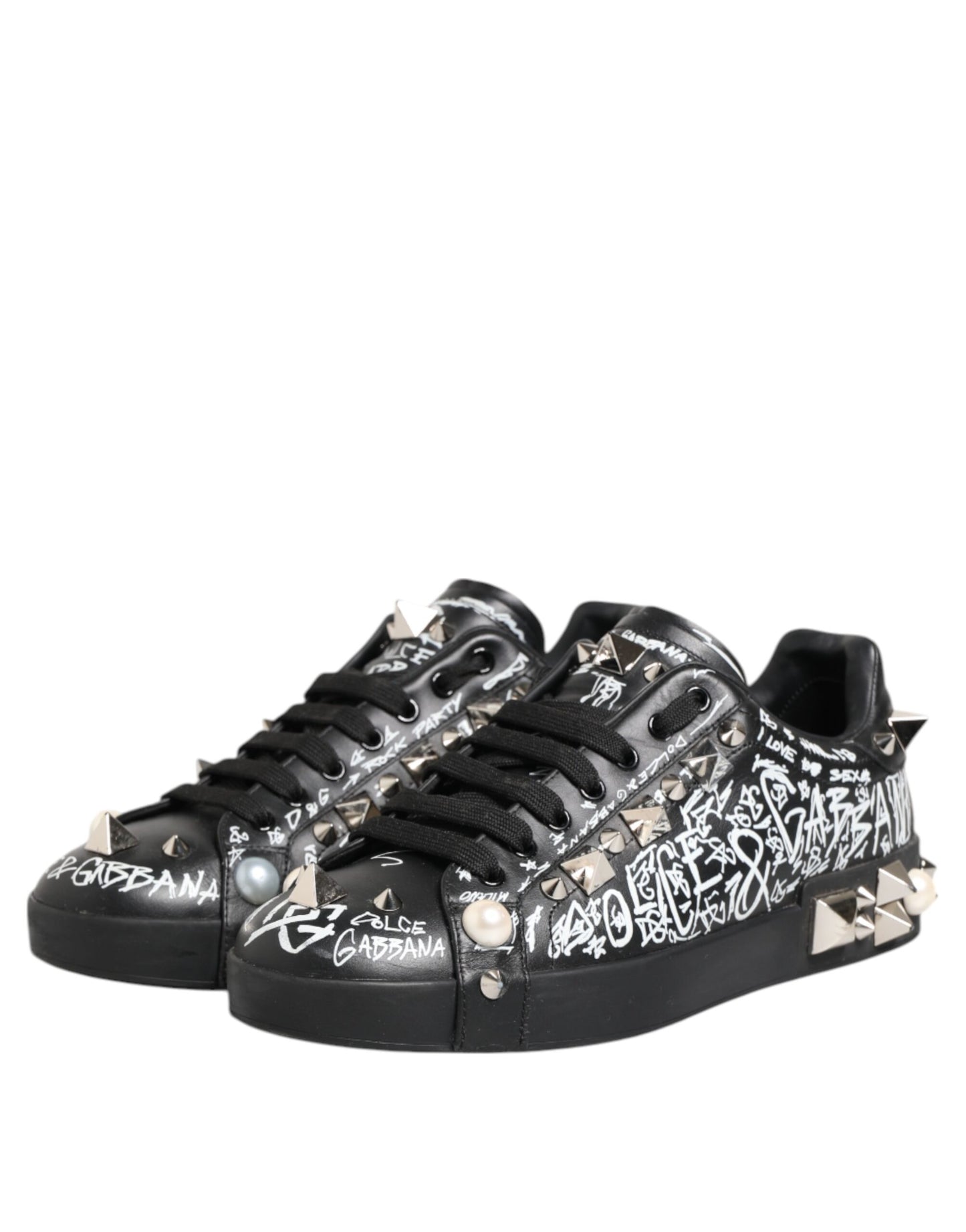 Dolce &amp; Gabbana – Schwarze Portofino-Sneaker mit Nietenverzierung