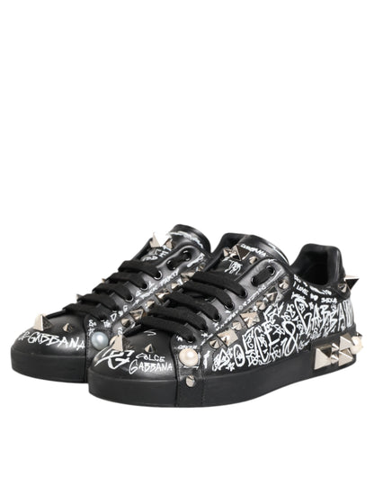 Dolce &amp; Gabbana – Schwarze Portofino-Sneaker mit Nietenverzierung
