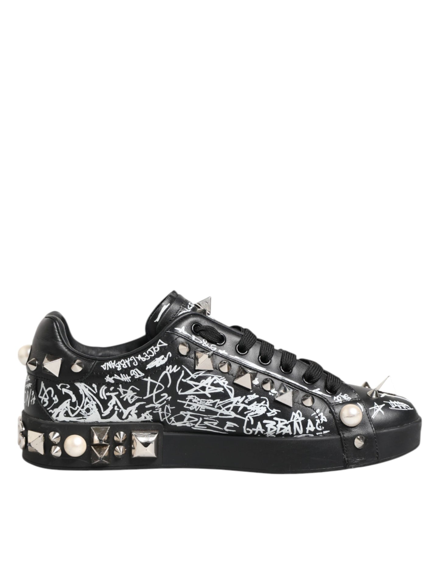 Dolce &amp; Gabbana – Schwarze Portofino-Sneaker mit Nietenverzierung