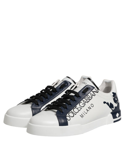 Dolce & Gabbana White Blue Crown Low Top Sneakers Shoes