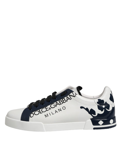 Dolce & Gabbana White Blue Crown Low Top Sneakers Shoes