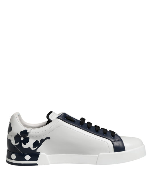 Dolce & Gabbana White Blue Crown Low Top Sneakers Shoes