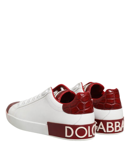 Dolce & Gabbana White Red Leather Lace Up Sneakers Shoes