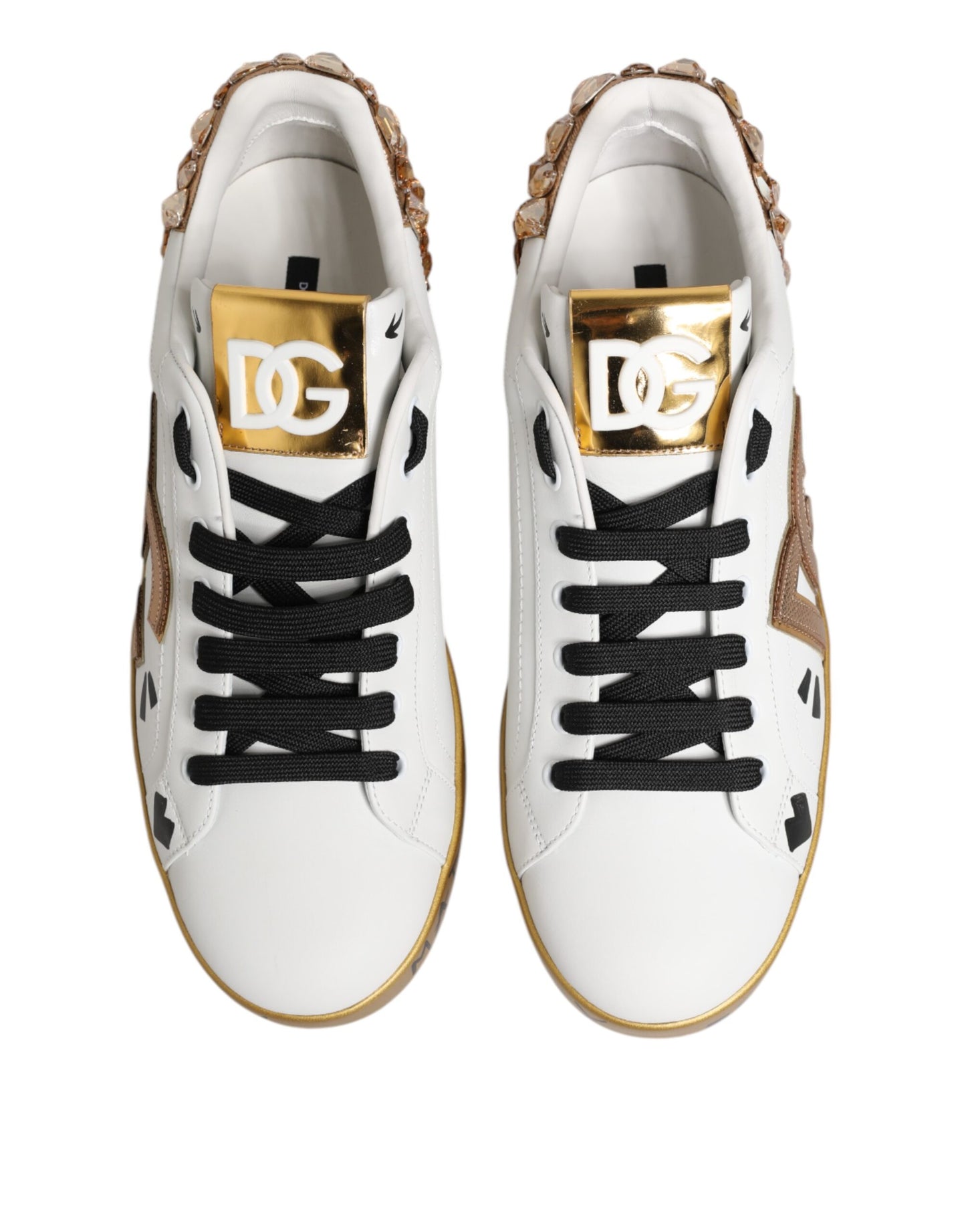 Dolce &amp; Gabbana Weißgold Kristall Portofino Sneakers Schuhe