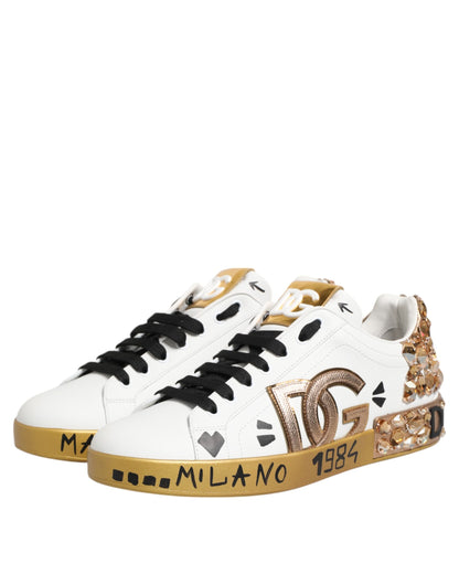 Dolce &amp; Gabbana Weißgold Kristall Portofino Sneakers Schuhe