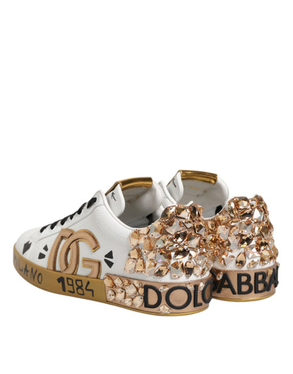 Dolce &amp; Gabbana Weißgold Kristall Portofino Sneakers Schuhe