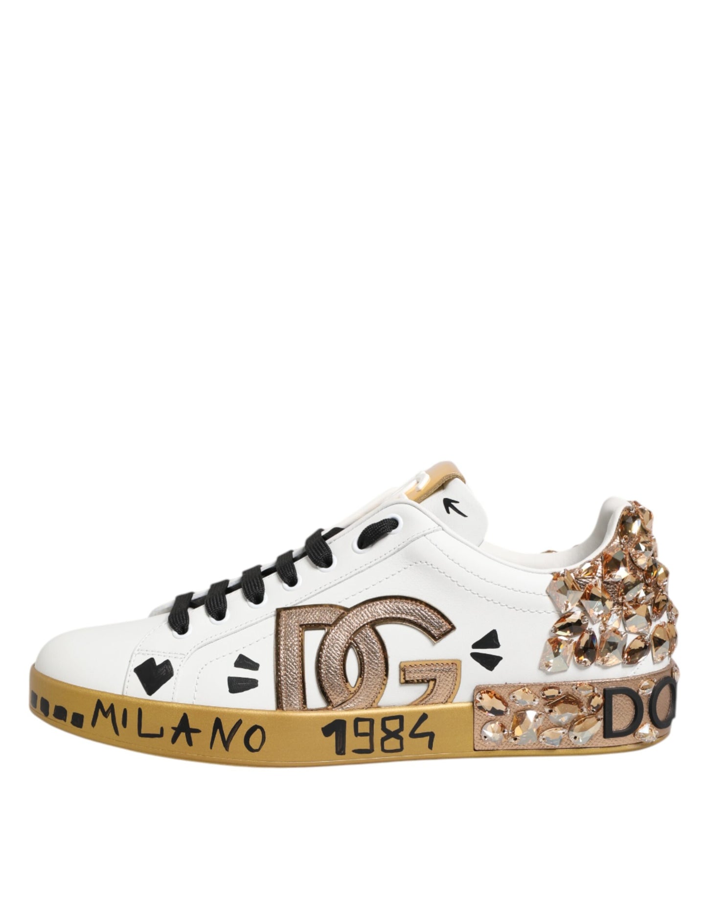 Dolce &amp; Gabbana Weißgold Kristall Portofino Sneakers Schuhe