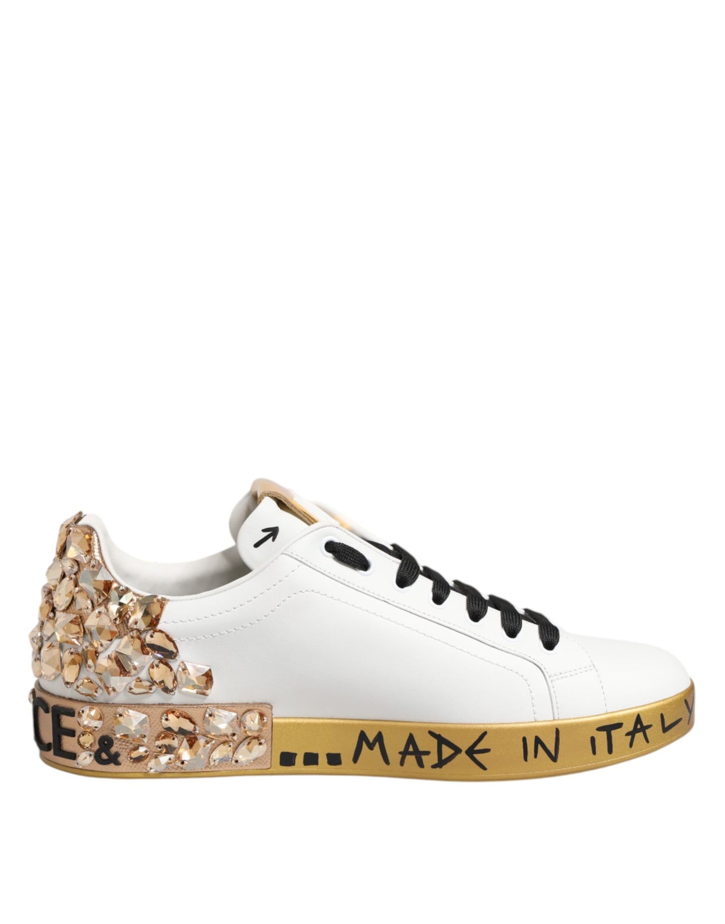 Dolce &amp; Gabbana Weißgold Kristall Portofino Sneakers Schuhe