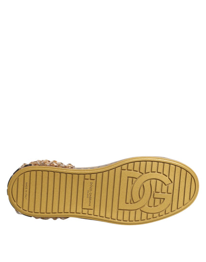 Dolce &amp; Gabbana Weißgold Kristall Portofino Sneakers Schuhe