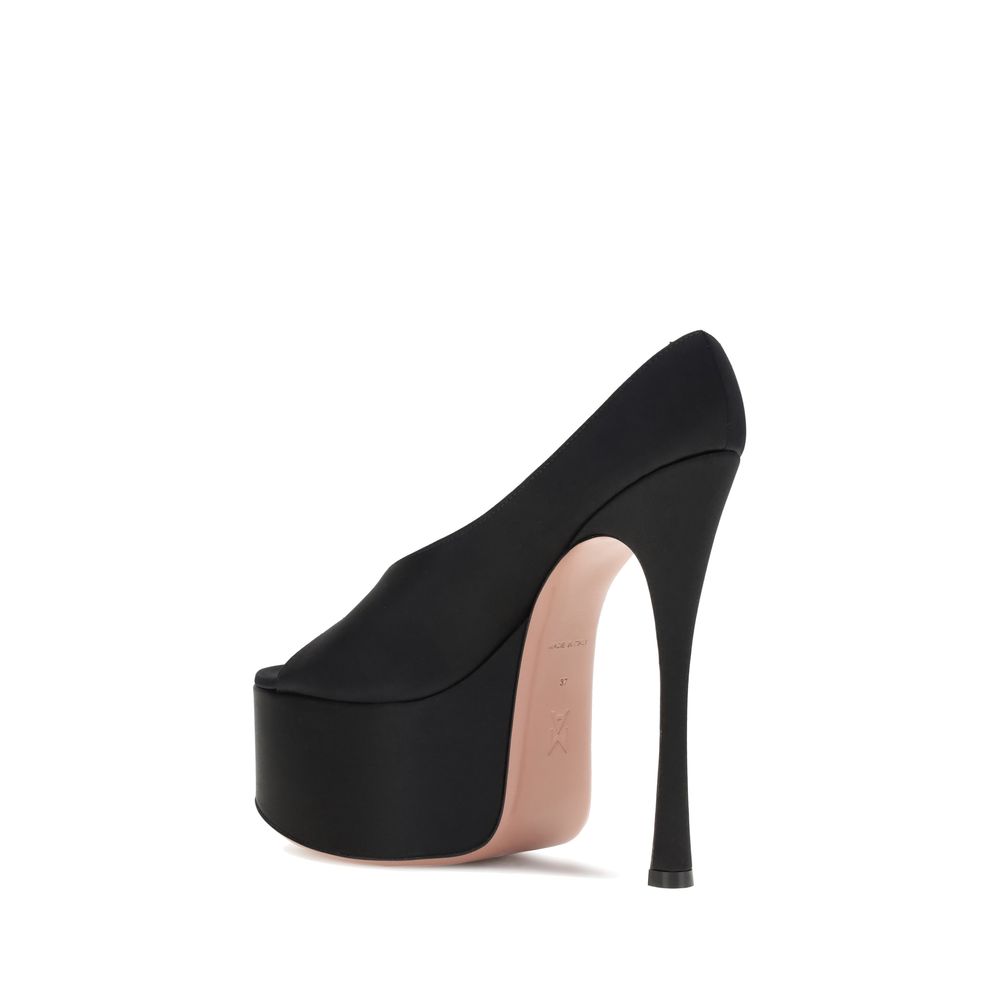 Amina Muaddi Schwarze Kalbsleder Bos Taurus Plateau-Sandalen