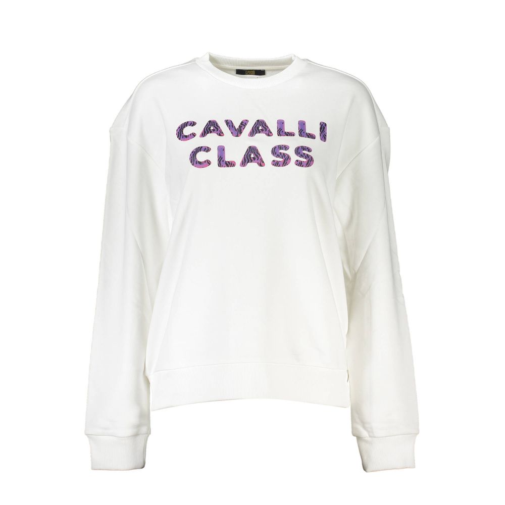 Cavalli Class Weißer Baumwollpullover für Damen