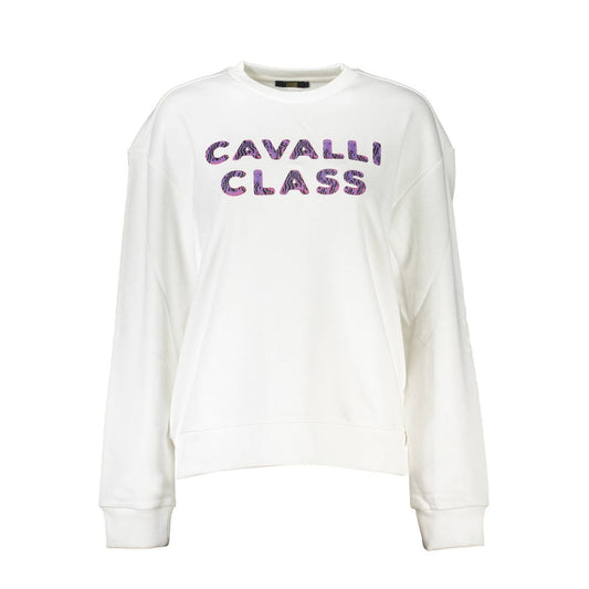 Cavalli Class Weißer Baumwollpullover für Damen
