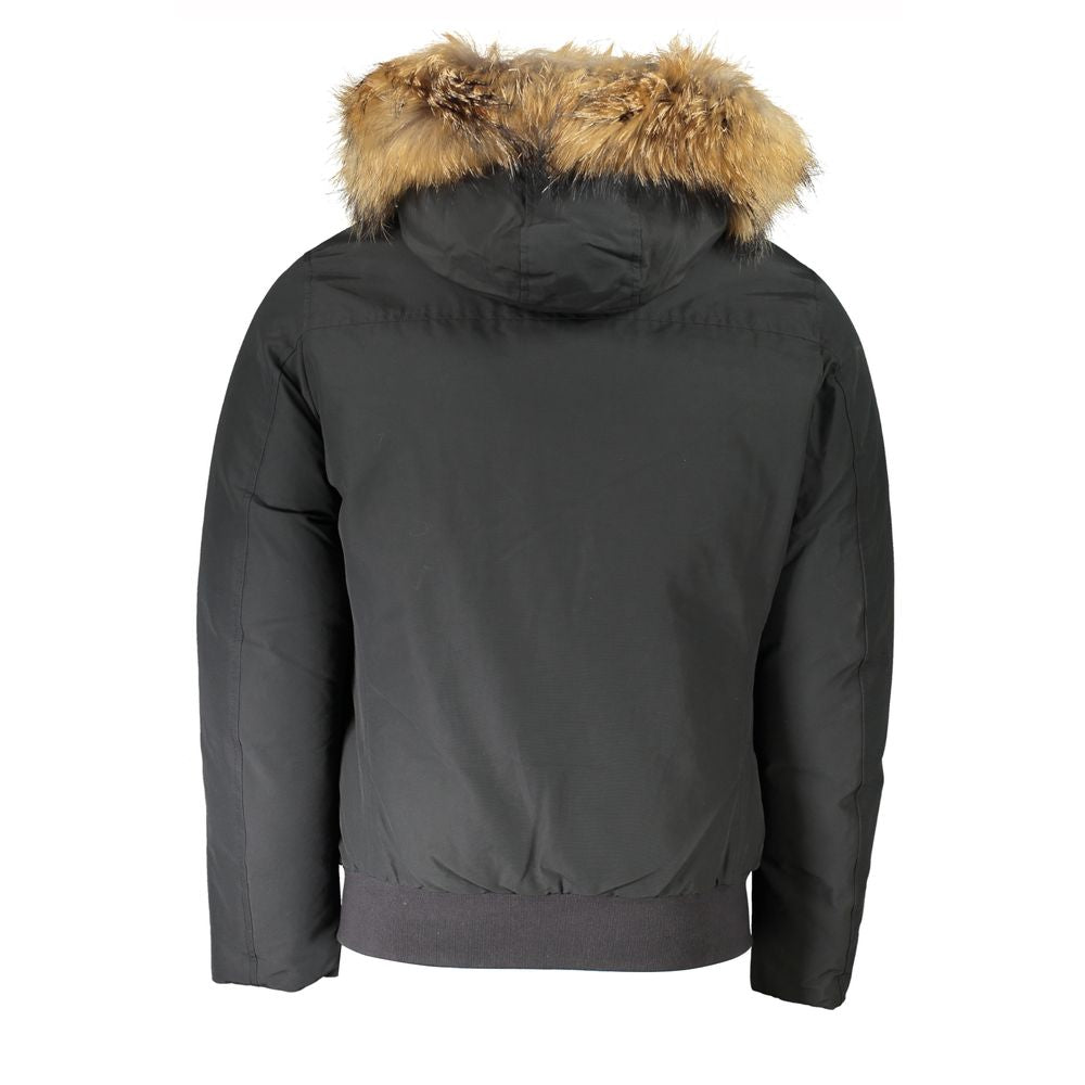 Woolrich Graue Baumwolljacke für Herren mit Kapuze und abnehmbarem Fell