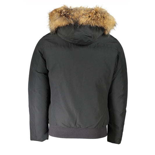 Woolrich Graue Baumwolljacke für Herren mit Kapuze und abnehmbarem Fell