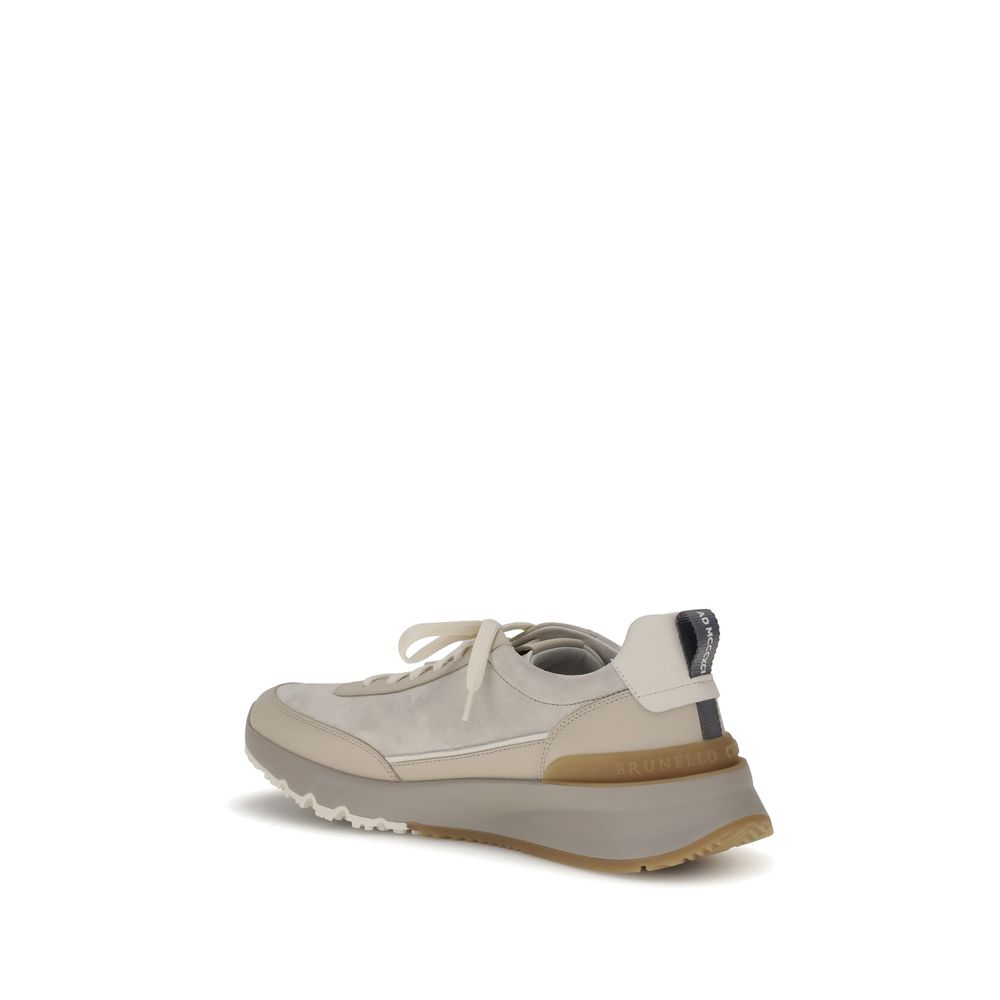 Brunello Cucinelli Graue Nylon-Sneaker mit niedrigem Schaft