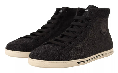 Dolce &amp; Gabbana Graue lässige High-Top-Sneaker aus Wolle und Baumwolle