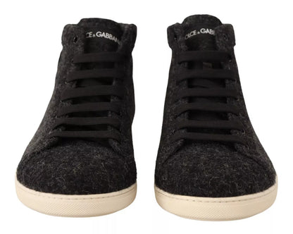 Dolce &amp; Gabbana Graue lässige High-Top-Sneaker aus Wolle und Baumwolle