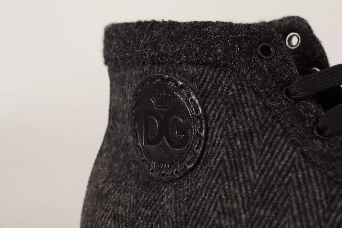 Dolce &amp; Gabbana Graue lässige High-Top-Sneaker aus Wolle und Baumwolle