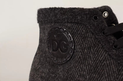 Dolce &amp; Gabbana Graue lässige High-Top-Sneaker aus Wolle und Baumwolle