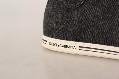 Dolce &amp; Gabbana Graue lässige High-Top-Sneaker aus Wolle und Baumwolle