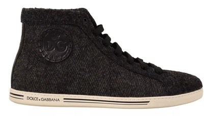 Dolce &amp; Gabbana Graue lässige High-Top-Sneaker aus Wolle und Baumwolle