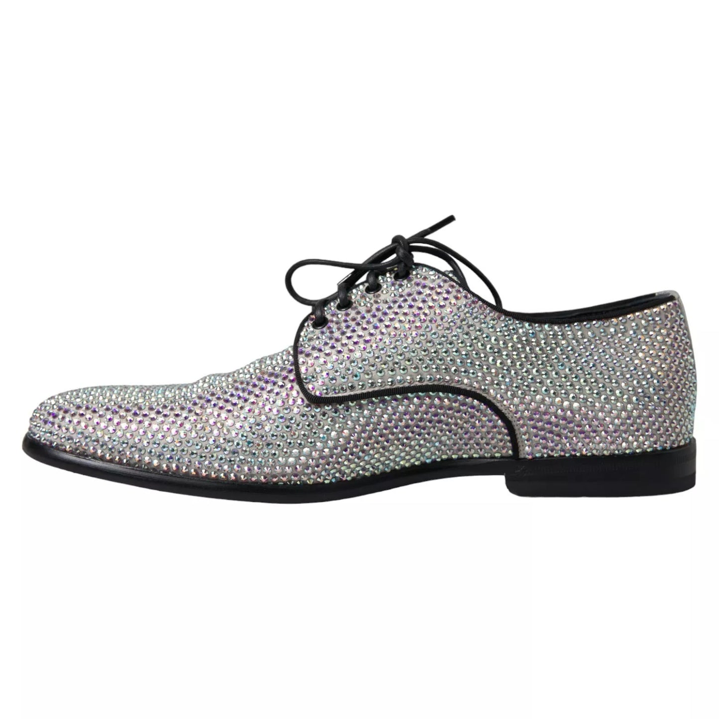 Dolce & Gabbana Silver Leather Rhinestones Derby Shoes