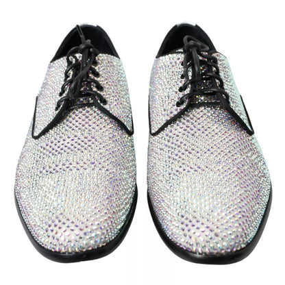 Dolce & Gabbana Silver Leather Rhinestones Derby Shoes